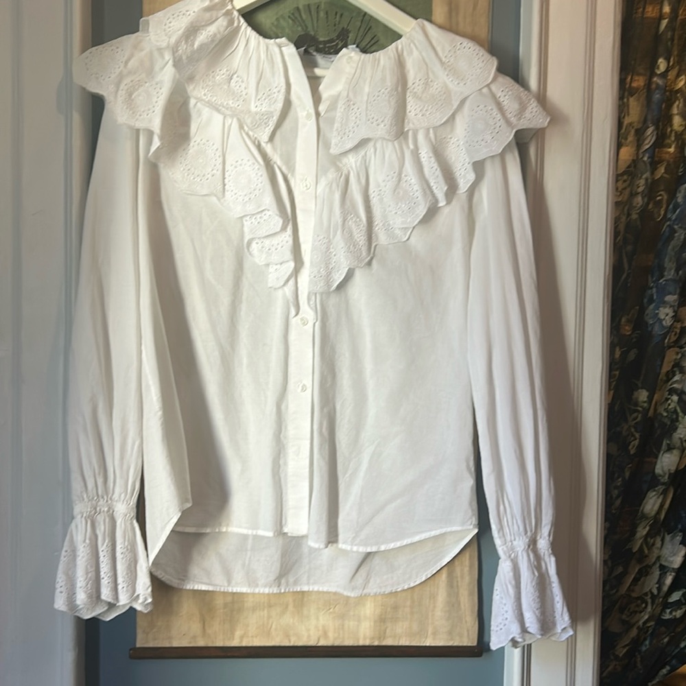 & Other Stories white cotton blouse with ruffled eyelet collar and cuffs